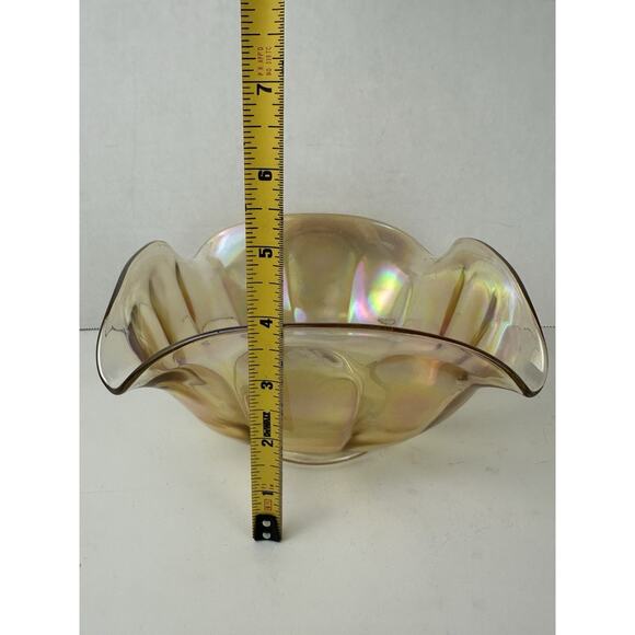 VTG Fall Decor Orange Iridescent Square Carnival Glass Bowl 7" - Picture 3 of 6